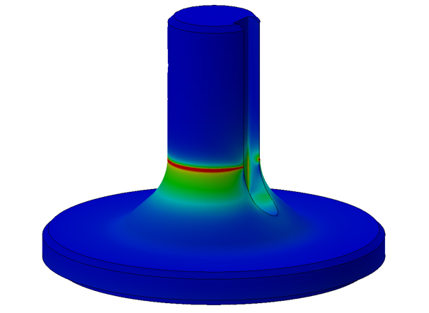 The stress gradient shown for the final custom output shaft